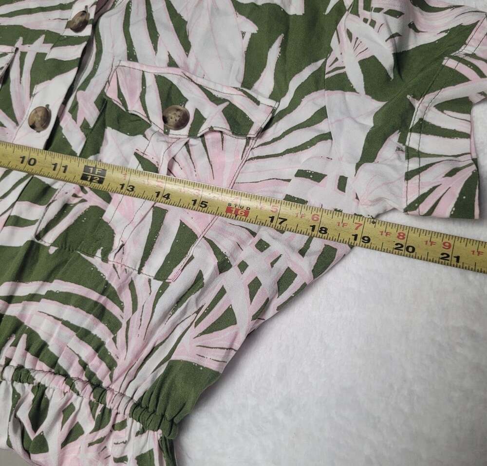 LOFT Tropical Palm Print Drawstring Waist Shirt Dress Size Small - Picture 9 of 11